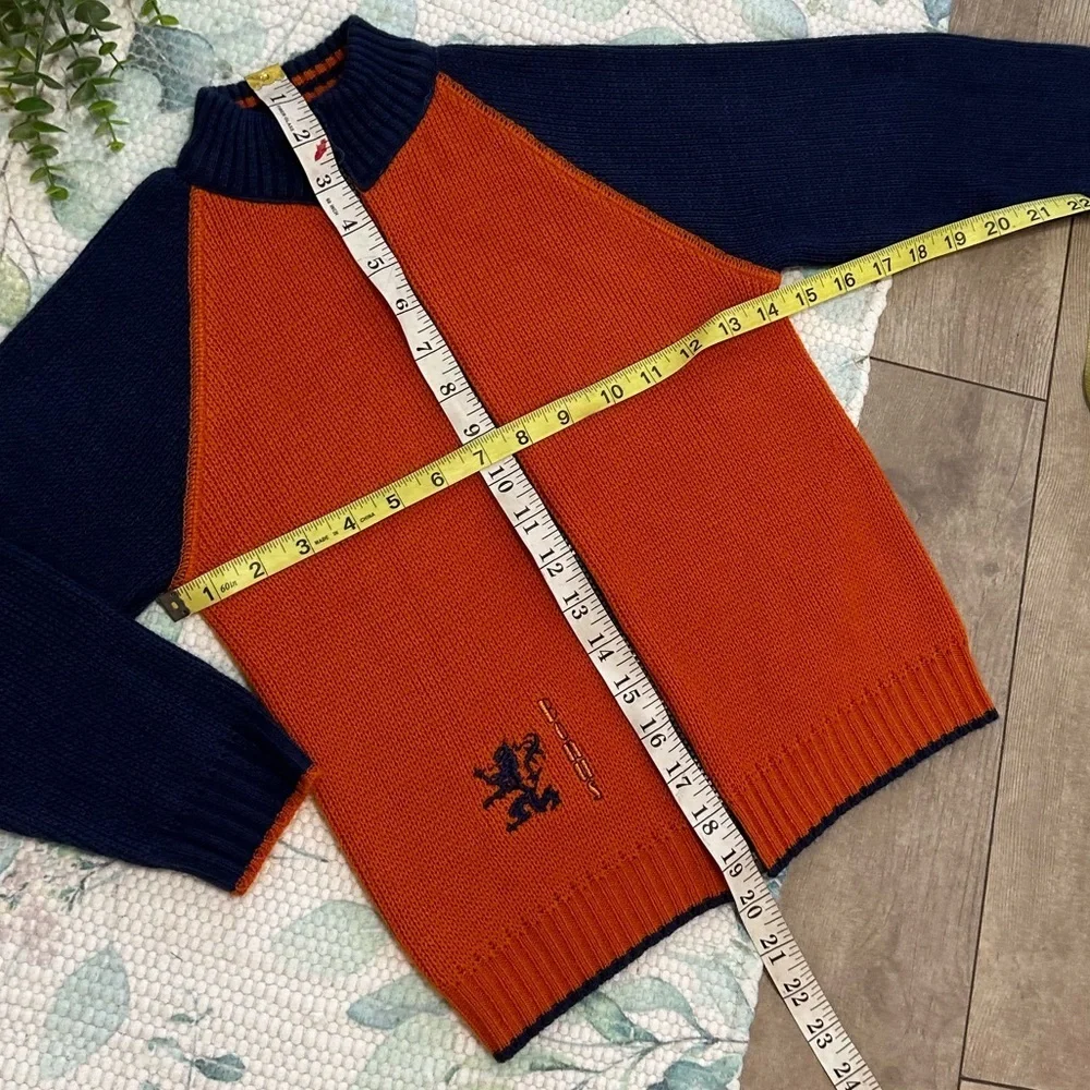 Vintage Boys Orange Navy Blue Knit Sweater Jacket Coat Size Small Netherlands